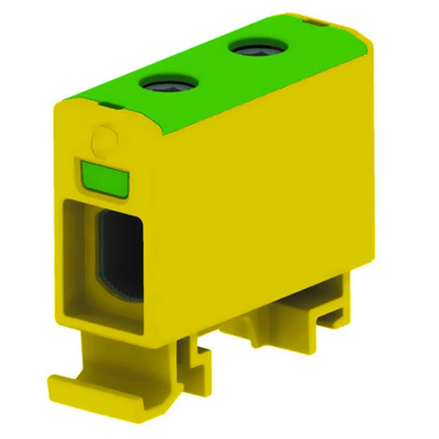 Conector de carril roscado AL/CU, 1,5 - 50 mm2, TS 35, 1 vía, 2 agujeros. abrazadera, amarilla