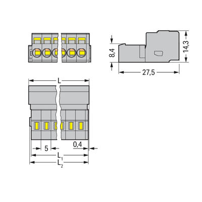 Conector de clavija, trama de 5 mm, 10 pistas