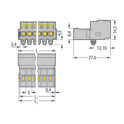 Conector de clavija, trama de 5 mm, 10 pistas