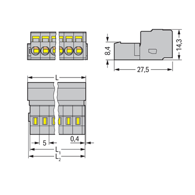 Conector de clavija, trama de 5 mm, 10 pistas