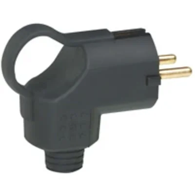 CONECTOR DE GOMA CON SOPORTE 2P+Z - 16 A - IK08 - UNI-SCHUKO - SALIDA DE CABLE LATERAL - NEGRO