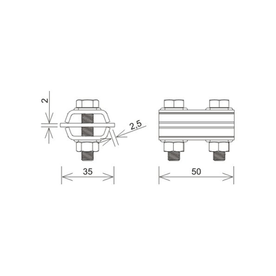 Conector de paso doble (2xM8), galvanizado en caliente