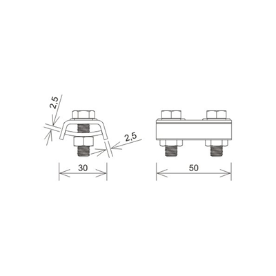 Conector de paso simple (2xM8), galvanizado en caliente