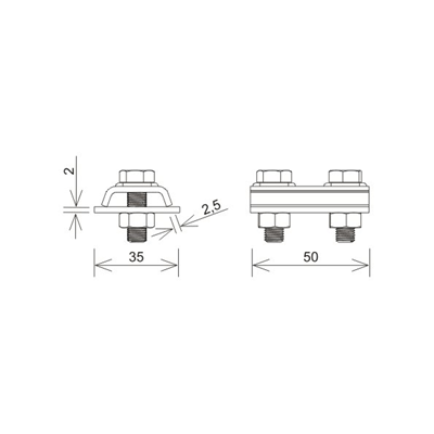 Conector de paso simple (2xM8), galvanizado en caliente