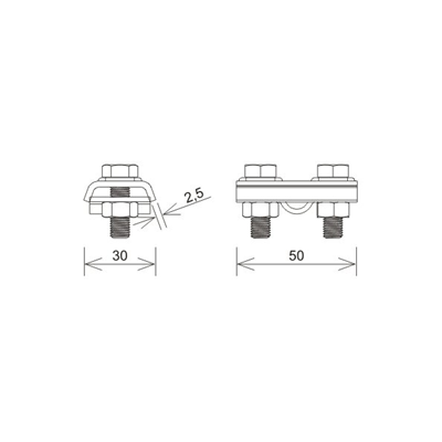 Conector de paso simple (2xM8), galvanizado en caliente AN-01A/OG/