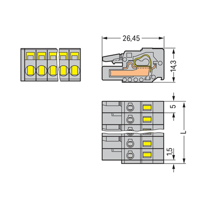 Conector de resorte de paso de 5 mm, 4 vías