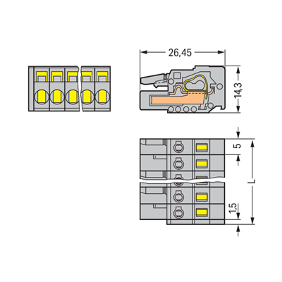 Conector de resorte de paso de 5 mm, 5 vías