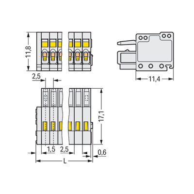 Conector de resorte de trama de 2,5 mm, 6 vías, gris claro