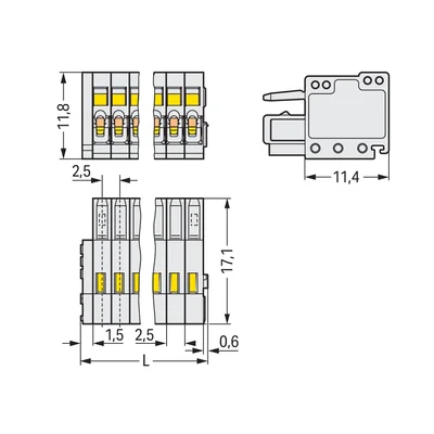Conector de resorte de trama de 2,5 mm, 8 vías, gris claro