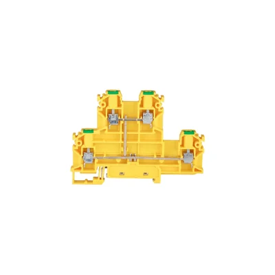 Conector de riel de protección de 4 hilos y 2 niveles con cuatro terminales, rutas de corriente puenteadas para montaje en riel de 4 mm², amarillo-verde V0 ZUG-21PE A00-AA3Z