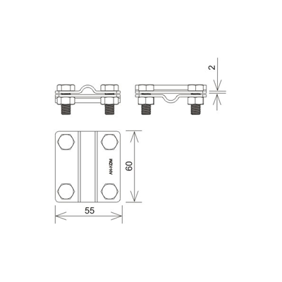 Conector en cruz de 2 placas 4xM8