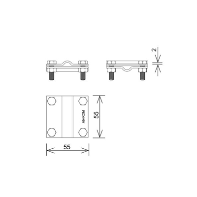 Conector en cruz /pequeño/ B=30 mm (2 placas - 4xM6) galvanizado en caliente