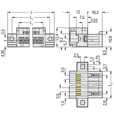 Conector hembra con clavija rasterizada de 3,5 mm, 6 vías, gris claro