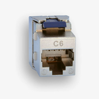 Conector hembra RJ45 STP 6, sin herramientas, delgado, apantallado, plateado