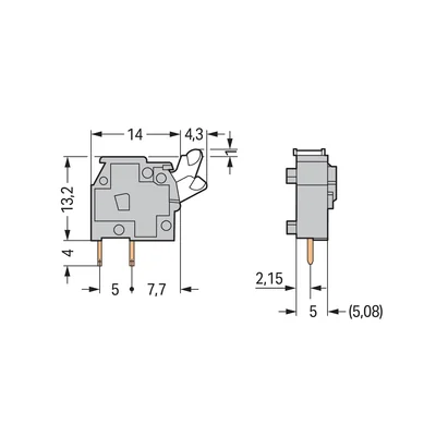 Conector modular para PCB, pulsador, 2,5 mm², RM 5/5,08 mm, 1 polo, gris 255-401