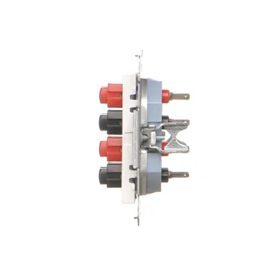 Conector para altavoz de 4 vías Simon 55 WMDG-01300x-111 (módulo). Sección transversal del cable de entrada y salida: 2,5 mm². Color blanco mate.