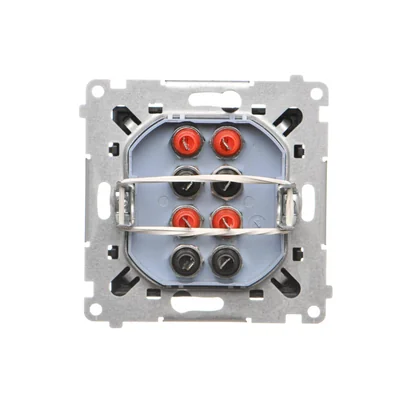 Conector para altavoz de 4 vías Simon 55 WMDG-01300x-149 (módulo). Sección transversal del cable de entrada y salida: 2,5 mm². Color negro mate.