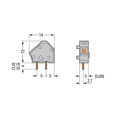 Conector para placas de circuito impreso, gris, trama 5/5,08 mm, 100 uds.