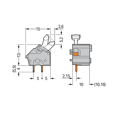 Conector para placas de circuito impreso, naranja, paso 10/10, 16 mm, 100 uds.