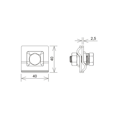 Conector pasante universal de un orificio (1xM10), galvanizado en caliente