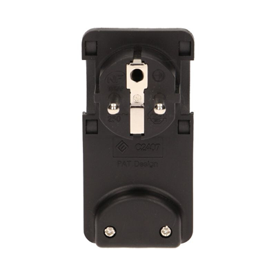 Conector plano para cables 250V 16A con soporte, negro