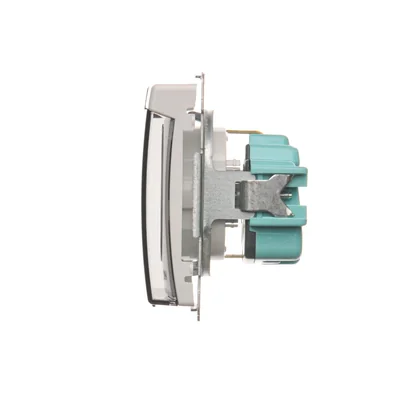 Conector Schuko Simon Basic WMBW-73111x-1011 para IP44 (módulo) 16A, 250V~, terminales de tornillo; blanco. Tapa transparente.