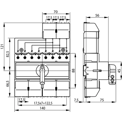 Conmutador de fuente de alimentación tetrapolar de 80A para mando externo