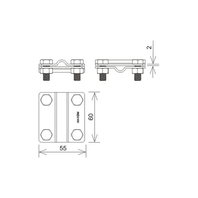 Connecteur croisé /petit/ B=30 mm (2 plaques-4xM8) cuivre