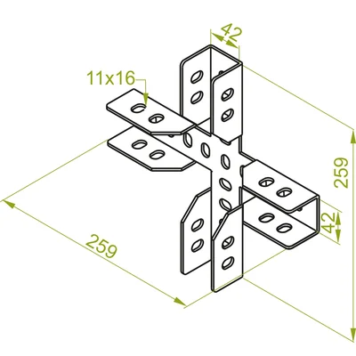Connecteur de canal LCWCZ - connecteur en croix, épaisseur de tôle : 3,0 mm