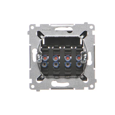 Connecteur haut-parleur 4 voies Simon 54 WMDG-04000x-049 avec zone d'étiquetage (module). Section des câbles d'entrée et de sortie : 2,5 mm² ; noir
