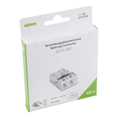 Connectors for installation boxes 2x2.5mm² transparent-white