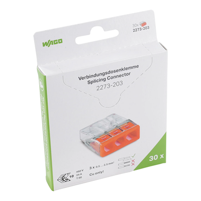 Connectors for installation boxes 3x2.5mm² transparent-orange