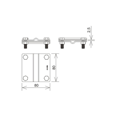 Connettore a croce /grande/ B=50 mm (2 piastre - 4xM8) zincato a caldo