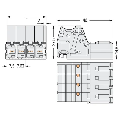 Connettore CAGE CLAMP® a innesto rapido, monofase, protezione completa contro l'accoppiamento errato, colore grigio chiaro, codice 831-3203.