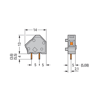 Connettore per circuiti stampati, grigio, raster 5/5,08 mm, 100 pz.