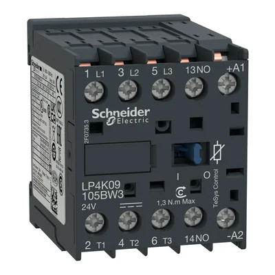 Contacteur de puissance TeSys K 9A 3P 1NO bobine 24VDC pattes à souder