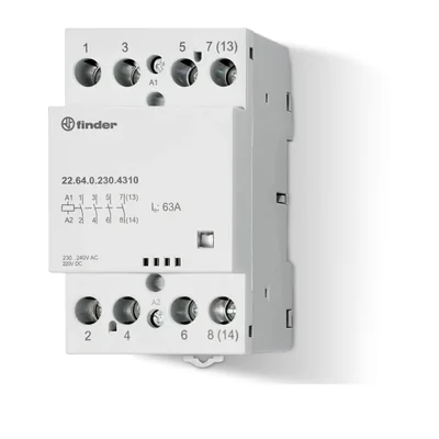 Contacteur modulaire 2 NO + 2 NF ; 63 A ; 12 V CA/CC ; indicateur de fonctionnement mécanique