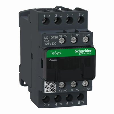 Contactor de potencia TeSys D AC1 20A 4P 1NO 1NC bobina 125VDC terminales de caja