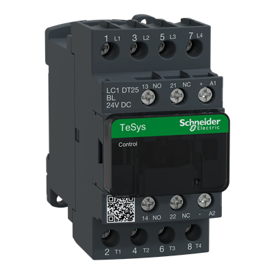 Contactor de potencia TeSys D AC1 25A 4P 1NO 1NC bobina 24VDC bajo consumo