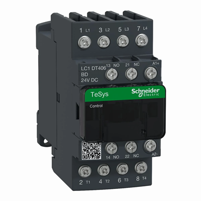 Contactor de potencia TeSys D AC1 40A 4P 1NO 1NC bobina 24VDC terminales de tornillo