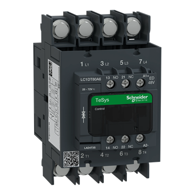 Contactor de potencia TeSys D AC1 80A 4P 1NO 1NC bobina 48VDC EVK terminales de tornillo