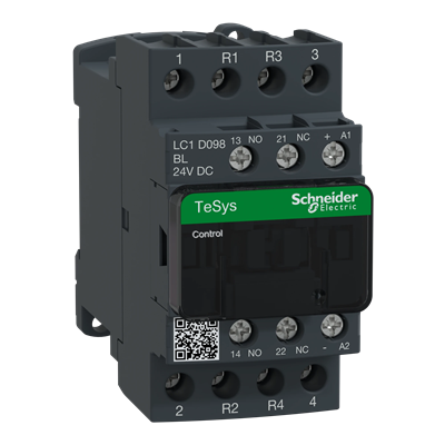 Contactor de potencia TeSys D AC3 20A 4P 2NO 2NC Bobina 24VDC Terminales de tornillo de bajo consumo