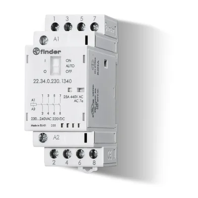 Contactor modular 3 NA + 1 NC; 25A; 24V CA/CC; indicador de funcionamiento mecánico + LED, 22.34.0.024.4720