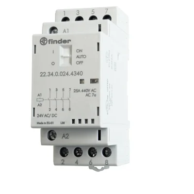 Contactor modular 4 NA; 25A; 24V CA/CC; AUTO-ON-OFF + indicador mecánico + LED, 22.34.0.024.4340