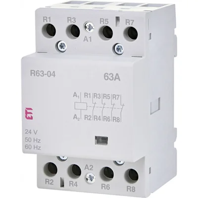 Contactor modular R 63-04 de 24 V, 63 A, 4 contactos de ruptura (3 módulos, 4 polos)