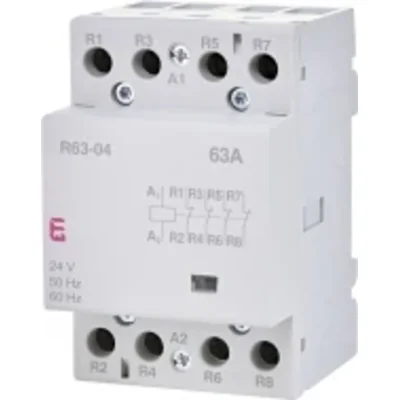 Contactor modular R 63-04 de 24 V, 63 A, 4 contactos de ruptura (3 módulos, 4 polos)