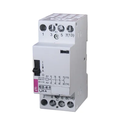 Contattore modulare RD 25-40-R-24V AC/DC con comando manuale, 25A, 4 contatti normalmente aperti (2 moduli, 4 poli).
