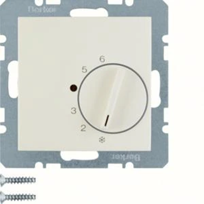 Controlador de temperatura ambiente con contacto variable y elemento central crema.