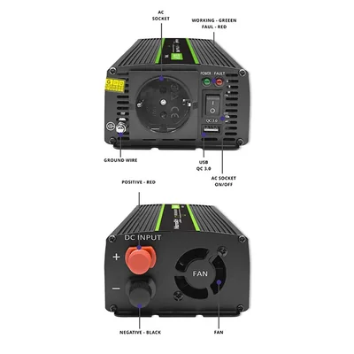 Convertidor de voltaje Qoltec Monolith | 600 W | 1200 W | 12 V a 230 V | Sinusoidal pura