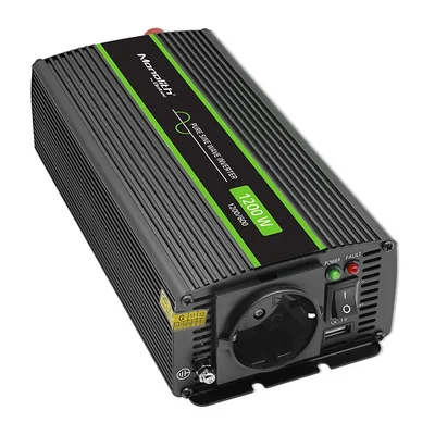 Convertidor de voltaje Qoltec Monolith | 600 W | 1200 W | 12 V a 230 V | Sinusoidal pura